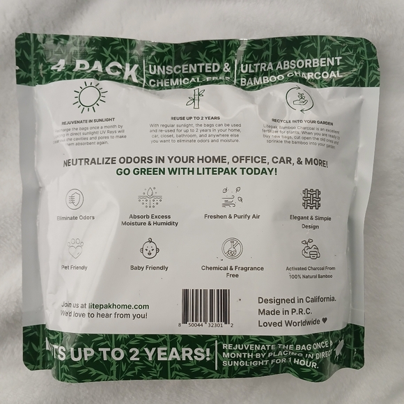 Litepak Shoe Deodorizers Bamboo Charcoal Sweat & Odor Absorption 4 Pack - Picture 2 of 3